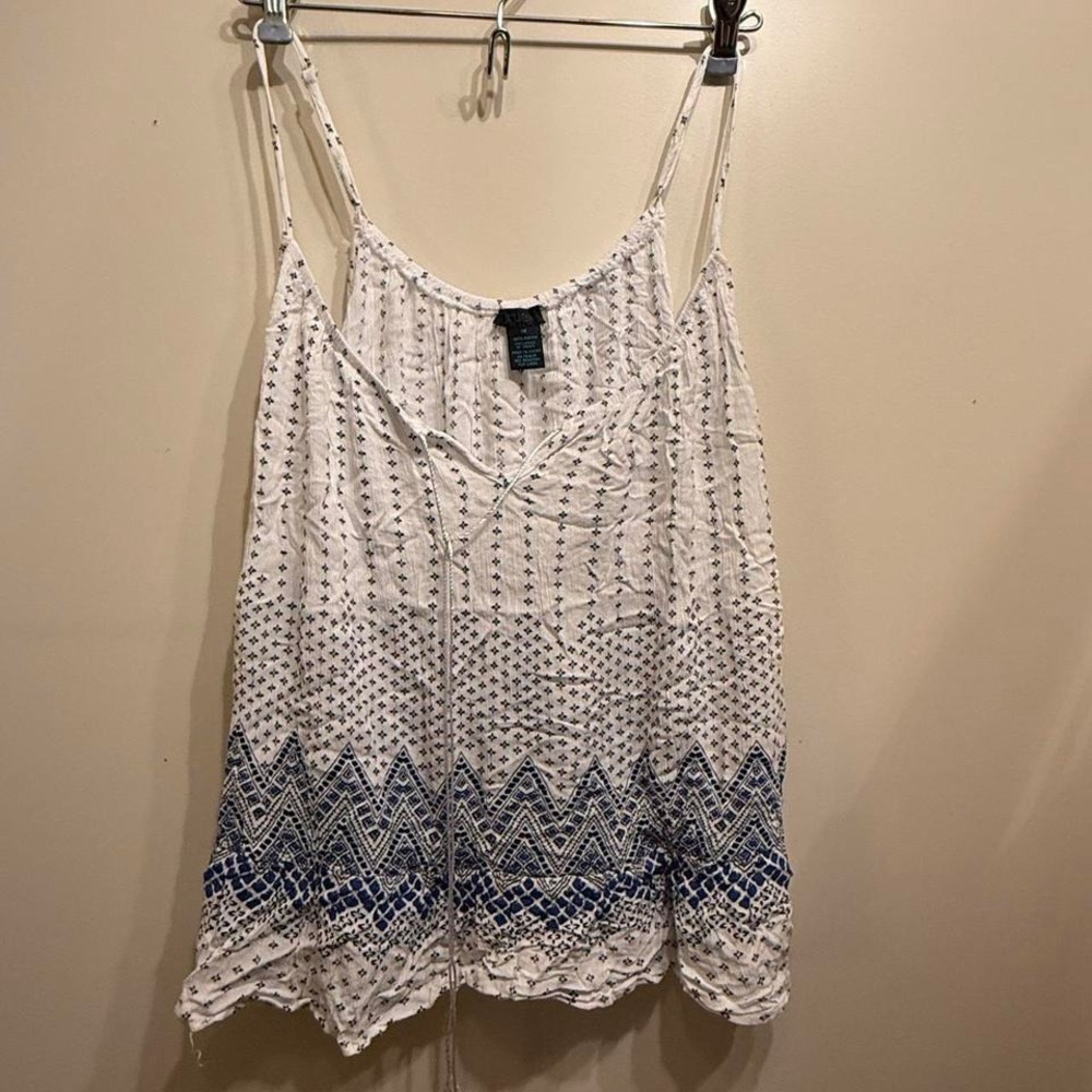 Rue+ Blue & White Boho‎ Print Tank Top – Size 1X